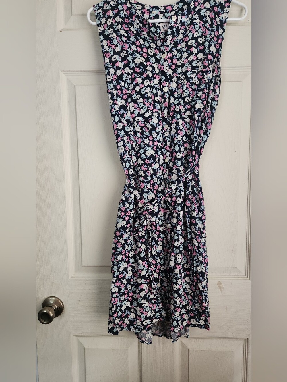 GAP Navy Floral Midi Dress with Pink & White Blooms